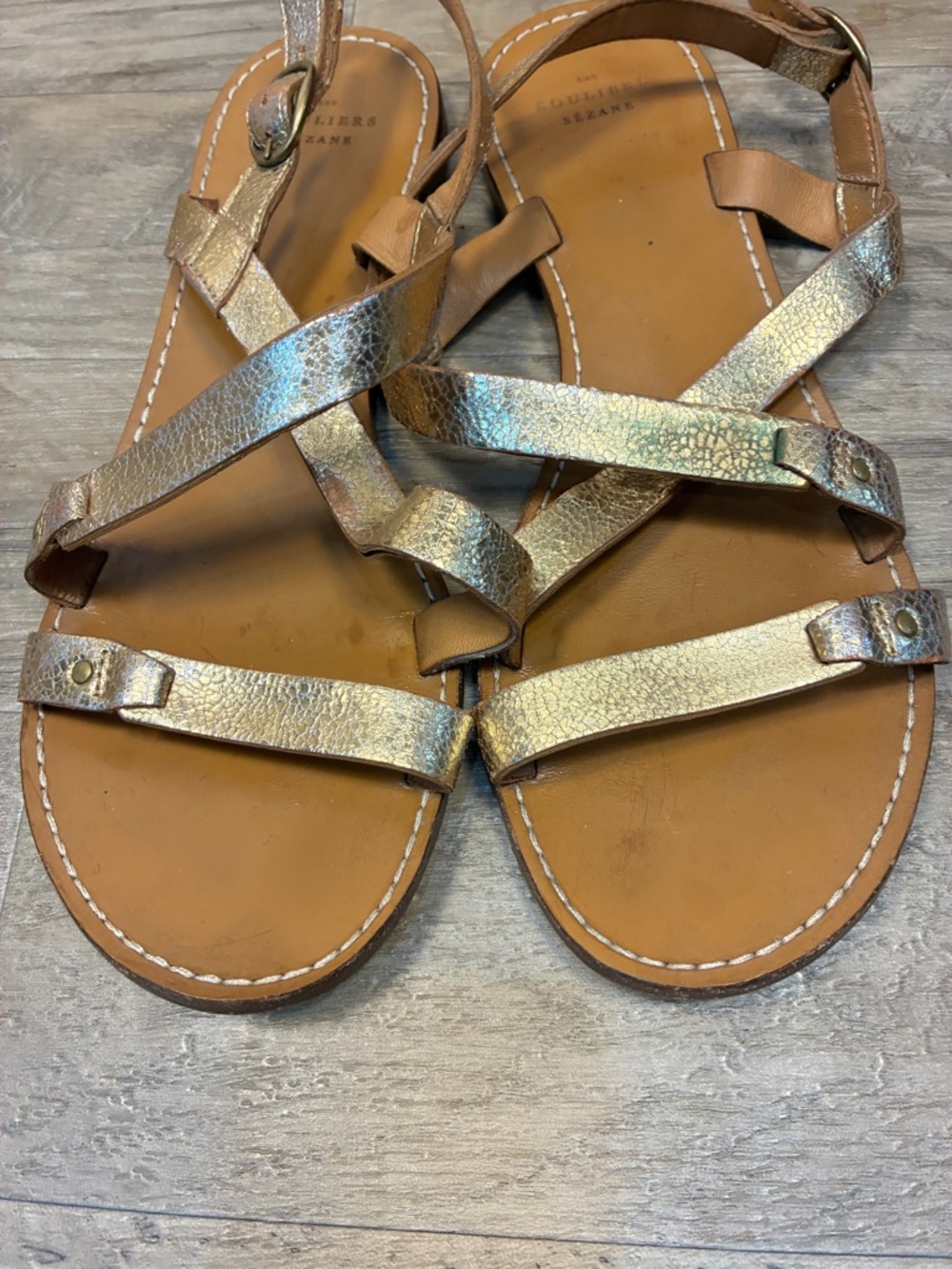 Sezane Ella Gold Strappy Leather Sandals - Picture 11 of 14